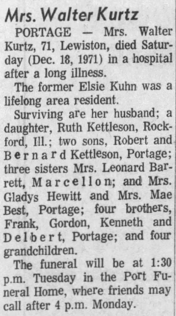 Elsie Ella Rubly Kurtz obituary